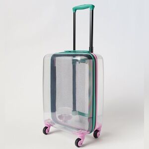 Zara Kids Pink/Green Transparent carry-on suitcase.
